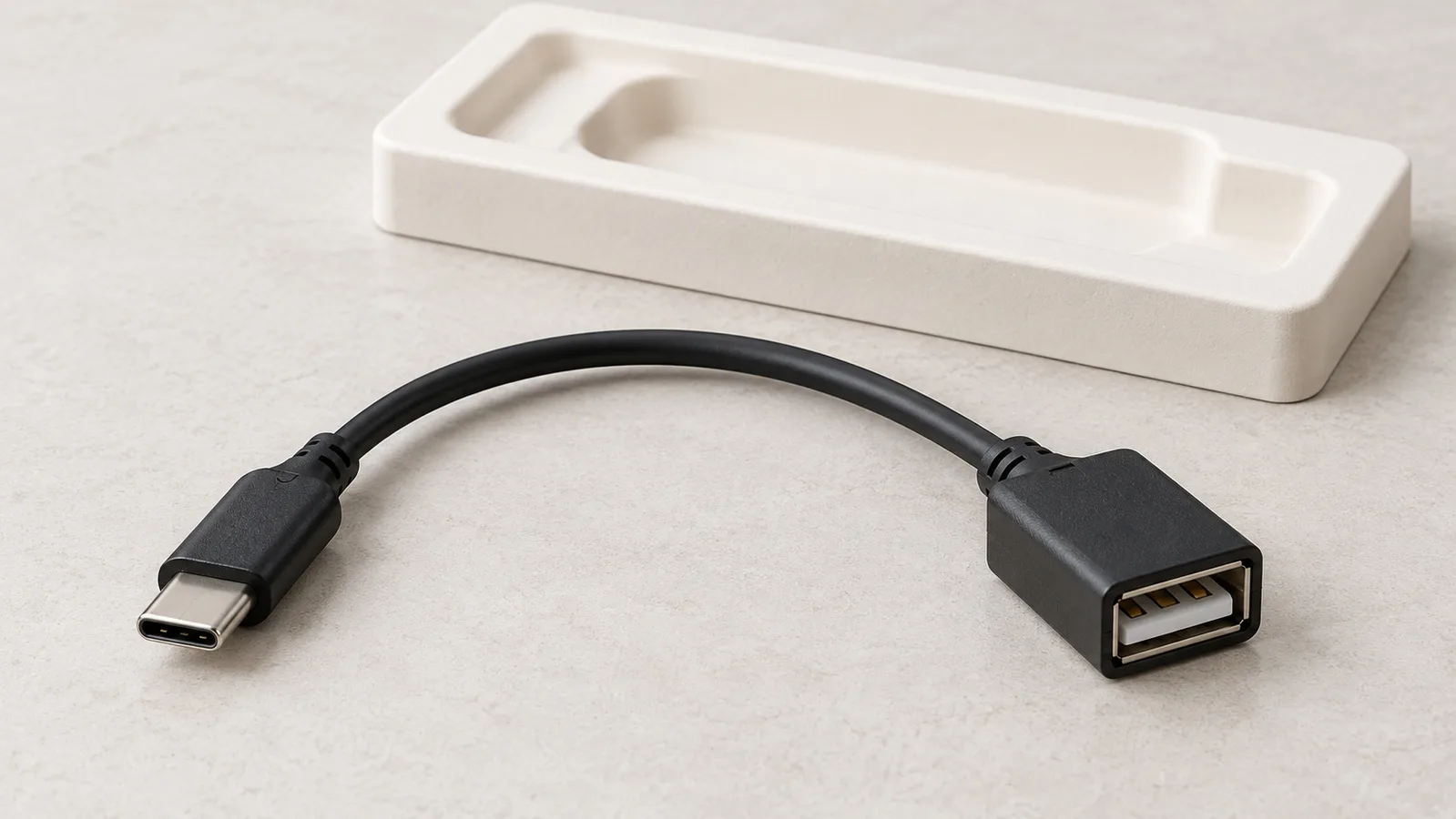Ein generisches USB-Adapterkabel, bei dem beide Steckerenden auf einer neutralen Inspektionsoberfläche sichtbar sind